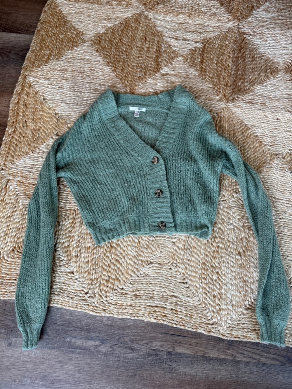 Muse Cropped Ribbed V-Neck Cardigan in Sage Green